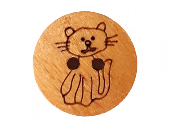 Kinderknopf Katze Pussycat aus echtem Holz - Größe: 18mm - Farbe: 