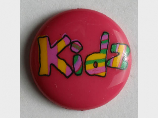 Kinderknopf lustig beschriftet mit kidz - Größe: 15mm - Farbe: pink - 