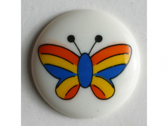 Kinderknopf mit buntem Schmetterling bemalt - Größe: 18mm - Farbe: weiß - 
