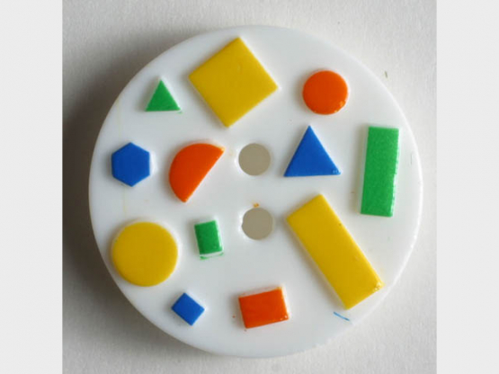 Kinderknopf mit bunten geometrischen Formen - Größe: 15mm - Farbe: weiß - 