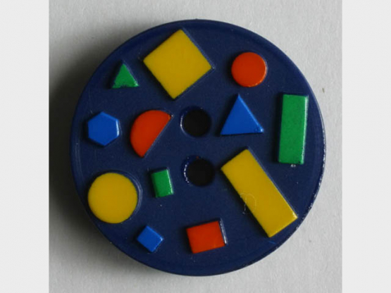 Kinderknopf mit bunten geometrischen Formen - Größe: 15mm - Farbe: blau - 