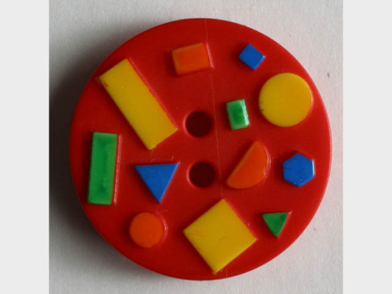 Kinderknopf mit bunten geometrischen Formen - Größe: 15mm - Farbe: rot - 