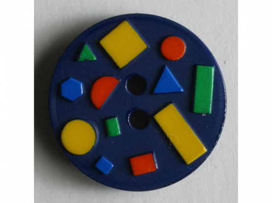 Kinderknopf mit bunten geometrischen Formen - Größe: 18mm - Farbe: blau - 