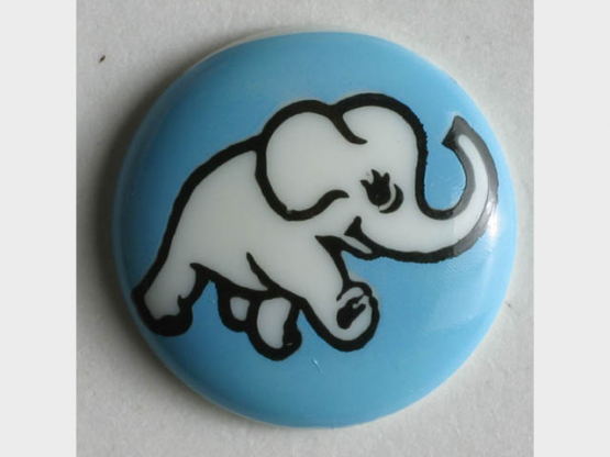 Kinderknopf mit Elefantenmotiv - Größe: 15mm - Farbe: blau - Art.Nr. 