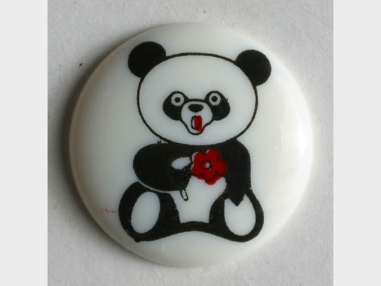 Kinderknopf mit Pandabär-Motiv - Größe: 15mm - Farbe: weiß - Art.Nr. 