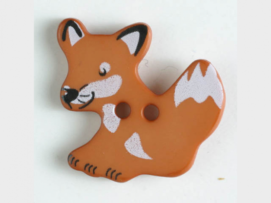 Kinderknopf schlauer Fuchs mit 2 Löchern - Größe: 25mm - Farbe: braun 