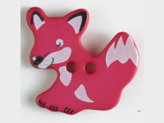 Kinderknopf schlauer Fuchs mit 2 Löchern - Größe: 25mm - Farbe: pink 