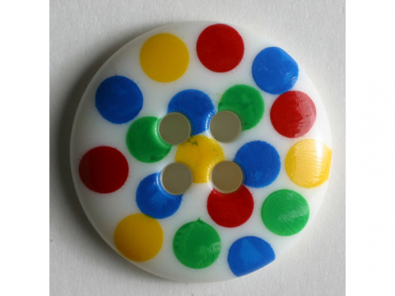 Knopf mit bunten Punkten bemalt - Größe: 18mm - Farbe: weiß - Art.Nr. 