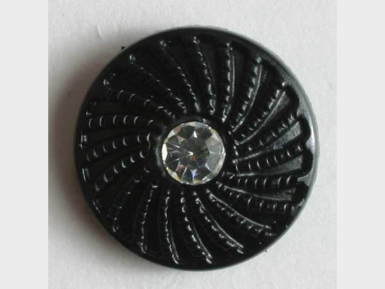 Knopf mit fächerförmigem Muster und kleinem Straßstein - Größe: 11mm - 