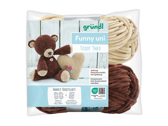 Materialpackung  Teddy Theo mit Häkelnadel 