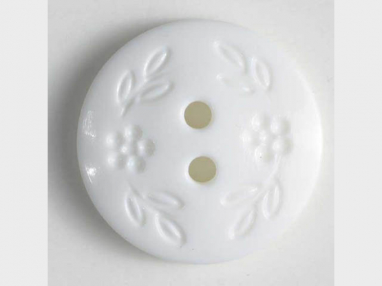 Modeknopf mit dezentem Blumendekor, 2 Loch - Größe: 13mm - Farbe: weiß - 