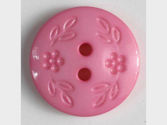 Modeknopf mit dezentem Blumendekor, 2 Loch - Größe: 13mm - Farbe: pink - 