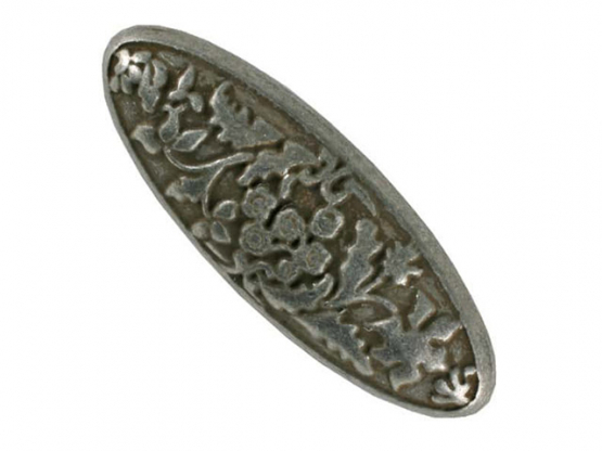 ovale Vollmetallknopf mit Blumen und Öse - Größe: 18mm - Farbe: altzinn - 