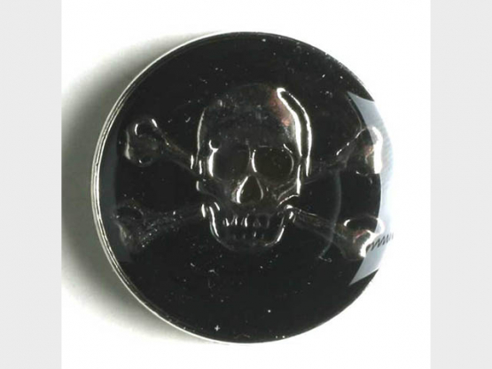 Piratenknopf, vollmetall schwarz/silber, Gift-Symbol Schädel 