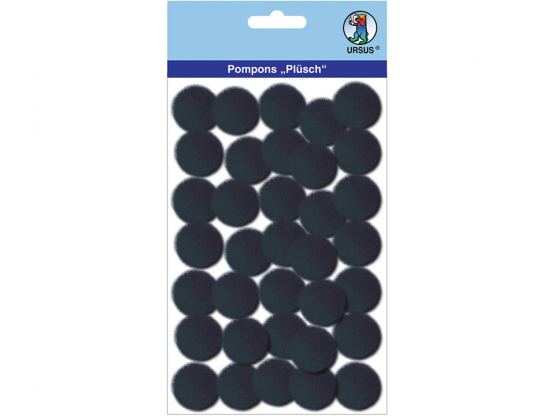 Plüsch Pompons 25 mm 35 Stück, SCHWARZ