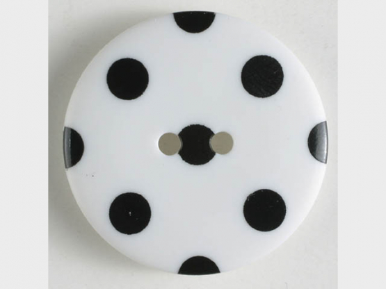 Polyamidknopf rund, mit schwarzen Pünktchen bedruckt, 2-loch - Größe: 
