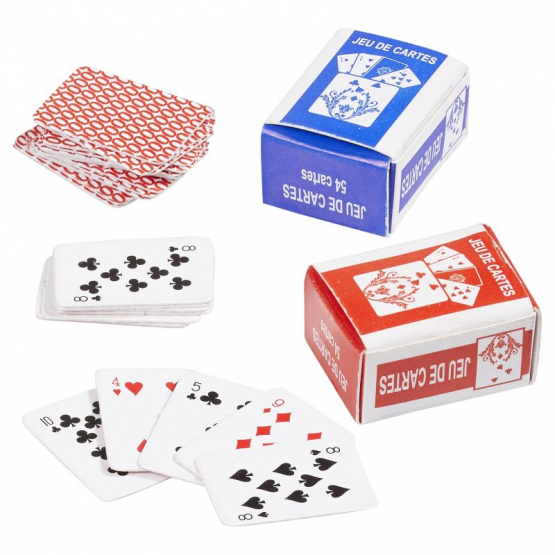 Spielkarten 1,8 x 1,4 x 1 cm rot u. blau 2 Sets à 27 Karten 