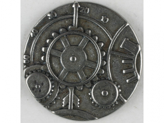 Steampunk Knopf Uhrwerk mit Öse - Größe: 23mm - Farbe: mattsilber - 