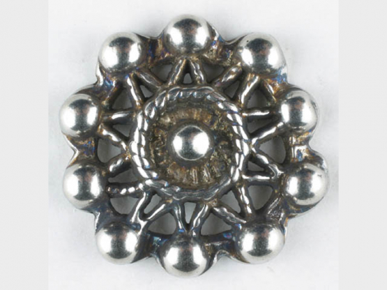 sternförmiger Vollmetallknopf mit Perlenbesatz, rund, Öse - Größe: 