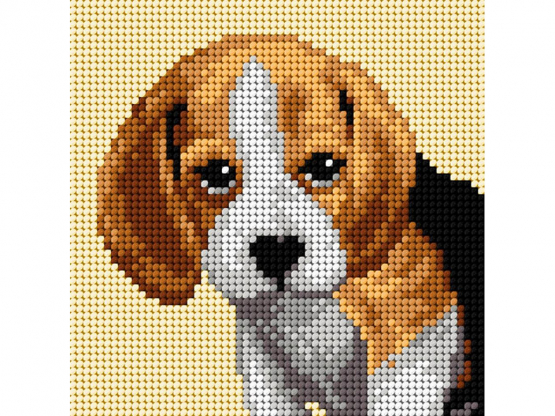 Stickbild Vorlage 15 x 15 cm mit Garn Hund-traurig