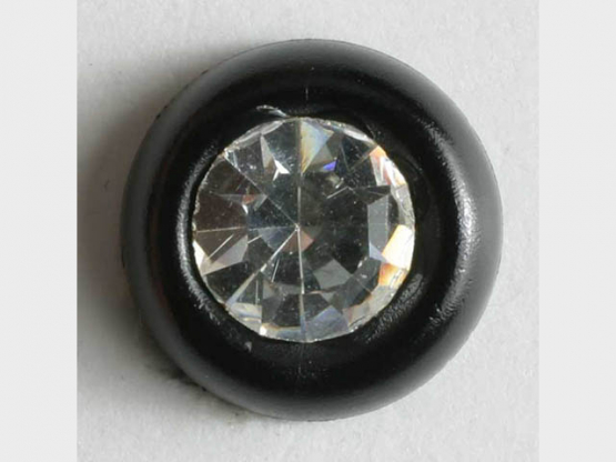 Strassknopf mit breitem Rand - Größe: 11mm - Farbe: schwarz - 